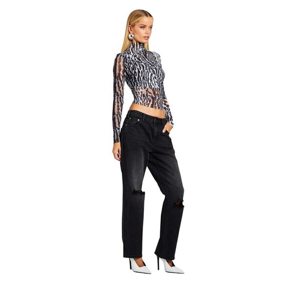 SER.O.YA Sana Top in Grey Ocelot XSmall Womens Long Sleeve Blouse - Picture 6 of 15